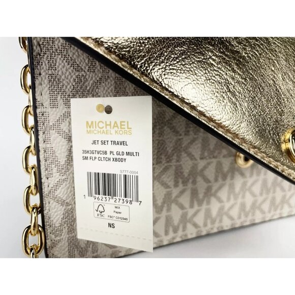 NEW Michael Kors Jet Set Gold Flap Clutch Crossbody Bag PVC Pale Gold Small NWT - Picture 5 of 6
